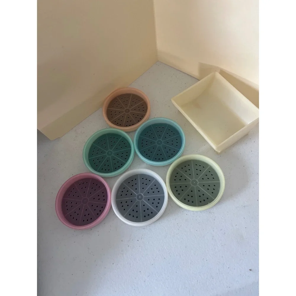 Vintage Tupperware Coasters Set of 6 with Caddy Pastel Colors 840 841